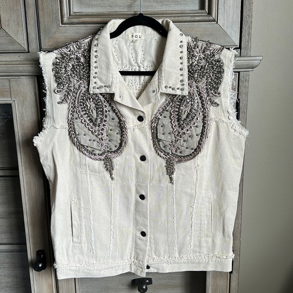 POL BEDAZZLED DENIM VEST - Picture 1 of 6